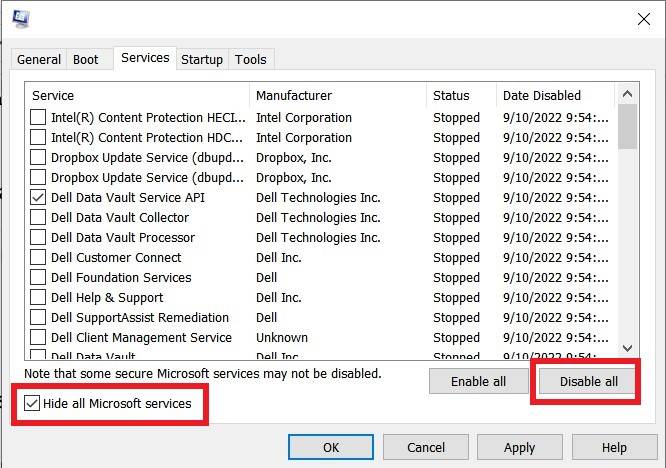 Disable System Services on Task Manager 